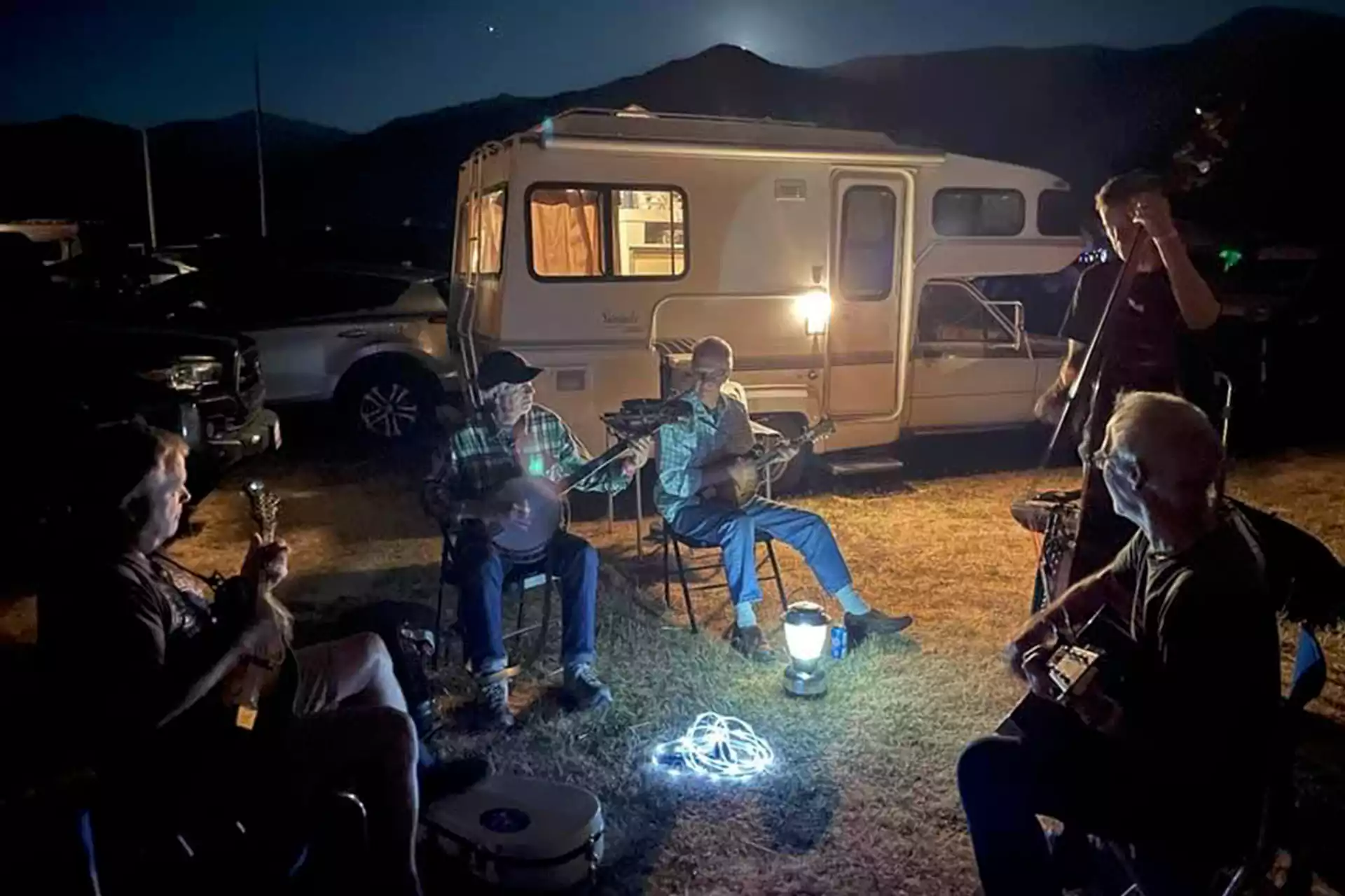 Travel trailer set up at a Minnesota campground